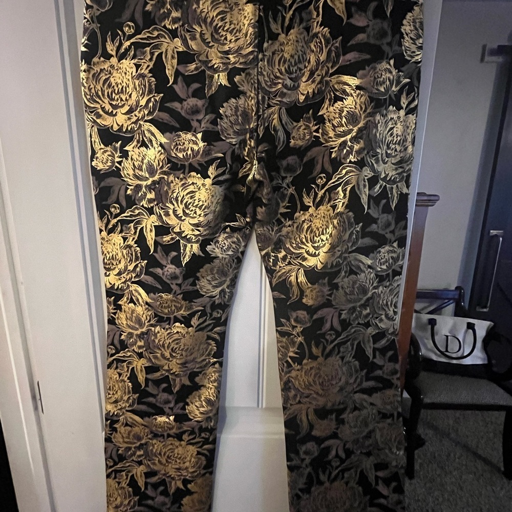 Soft Surroundings Black and Gold Patterned Ankle Pants, Small Petite - Picture 3 of 7